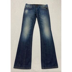 Rerock Express Women's Jeans Size 6 Blue Embroidered Flap Pockets Whiskers